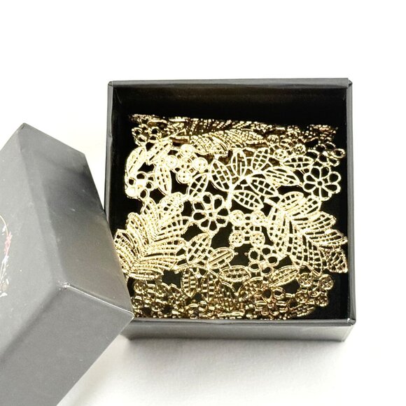 Rhineline Gold Tone Floral Leaf Filigree Cuff Bracelet - Picture 7 of 9